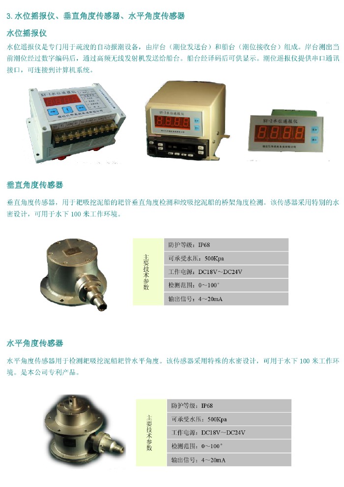 水位搖報(bào)儀、垂直角度傳感器、水平角度傳感器